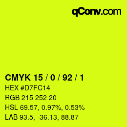 カラーコード: CMYK 15 / 0 / 92 / 1 | qconv.com