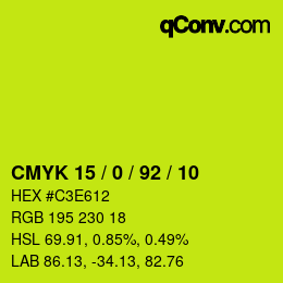 カラーコード: CMYK 15 / 0 / 92 / 10 | qconv.com