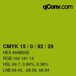 Color code: CMYK 15 / 0 / 92 / 29 | qconv.com