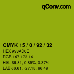 カラーコード: CMYK 15 / 0 / 92 / 32 | qconv.com