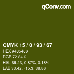 Color code: CMYK 15 / 0 / 93 / 67 | qconv.com