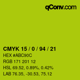 Color code: CMYK 15 / 0 / 94 / 21 | qconv.com