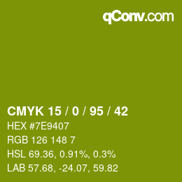 Color code: CMYK 15 / 0 / 95 / 42 | qconv.com