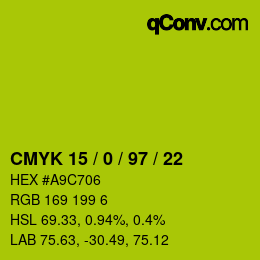 Farbcode: CMYK 15 / 0 / 97 / 22 | qconv.com