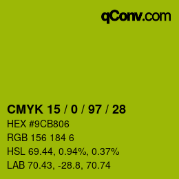 颜色代码: CMYK 15 / 0 / 97 / 28 | qconv.com