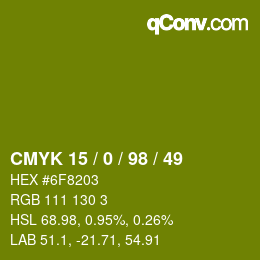 Color code: CMYK 15 / 0 / 98 / 49 | qconv.com