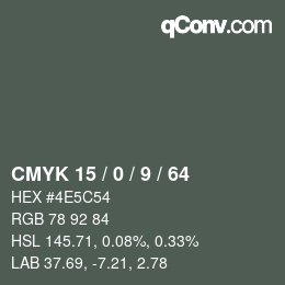 Farbcode: CMYK 15 / 0 / 9 / 64 | qconv.com