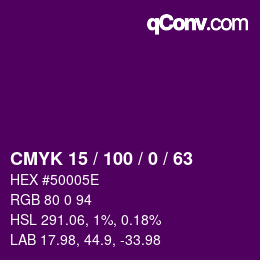 Color code: CMYK 15 / 100 / 0 / 63 | qconv.com