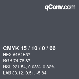 Farbcode: CMYK 15 / 10 / 0 / 66 | qconv.com