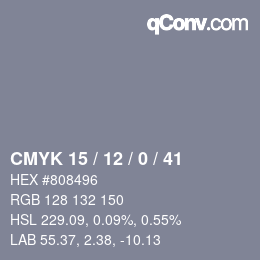 Color code: CMYK 15 / 12 / 0 / 41 | qconv.com