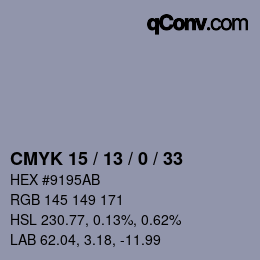 Color code: CMYK 15 / 13 / 0 / 33 | qconv.com