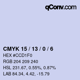 カラーコード: CMYK 15 / 13 / 0 / 6 | qconv.com