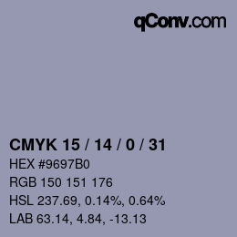 Color code: CMYK 15 / 14 / 0 / 31 | qconv.com
