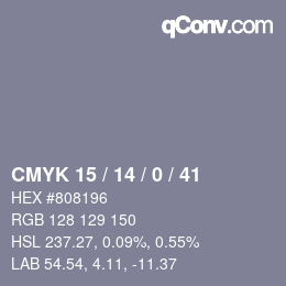 Color code: CMYK 15 / 14 / 0 / 41 | qconv.com