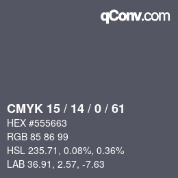 Color code: CMYK 15 / 14 / 0 / 61 | qconv.com