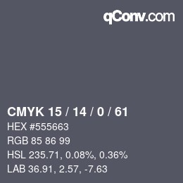 Color code: CMYK 15 / 14 / 0 / 61 | qconv.com