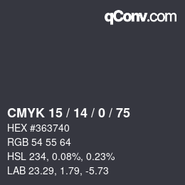 カラーコード: CMYK 15 / 14 / 0 / 75 | qconv.com