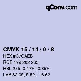 カラーコード: CMYK 15 / 14 / 0 / 8 | qconv.com