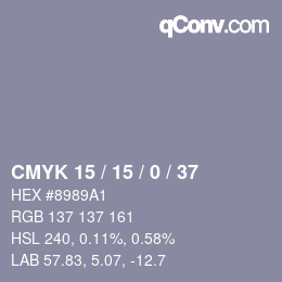 Farbcode: CMYK 15 / 15 / 0 / 37 | qconv.com