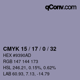 颜色代码: CMYK 15 / 17 / 0 / 32 | qconv.com