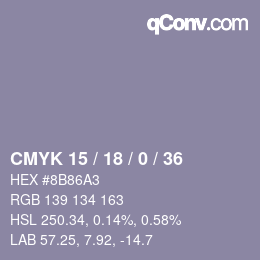 颜色代码: CMYK 15 / 18 / 0 / 36 | qconv.com