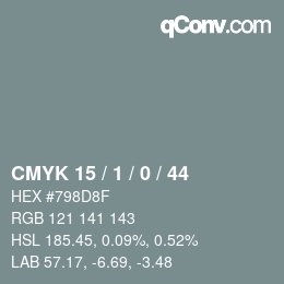 Color code: CMYK 15 / 1 / 0 / 44 | qconv.com