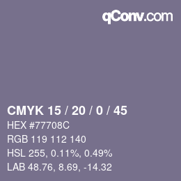カラーコード: CMYK 15 / 20 / 0 / 45 | qconv.com