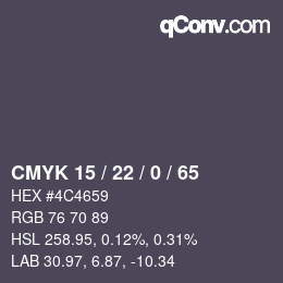 カラーコード: CMYK 15 / 22 / 0 / 65 | qconv.com