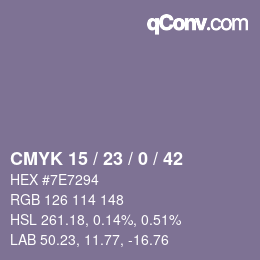 Color code: CMYK 15 / 23 / 0 / 42 | qconv.com