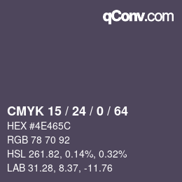 Color code: CMYK 15 / 24 / 0 / 64 | qconv.com