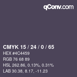 Color code: CMYK 15 / 24 / 0 / 65 | qconv.com