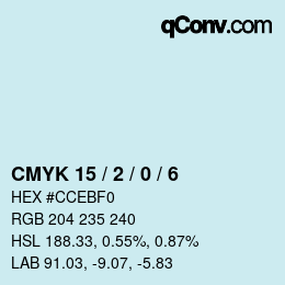 カラーコード: CMYK 15 / 2 / 0 / 6 | qconv.com