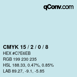 カラーコード: CMYK 15 / 2 / 0 / 8 | qconv.com