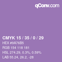 カラーコード: CMYK 15 / 35 / 0 / 29 | qconv.com
