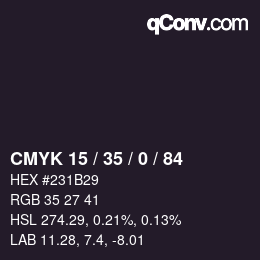 Color code: CMYK 15 / 35 / 0 / 84 | qconv.com