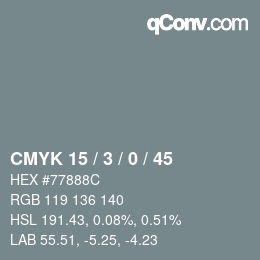 カラーコード: CMYK 15 / 3 / 0 / 45 | qconv.com