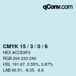 カラーコード: CMYK 15 / 3 / 0 / 6 | qconv.com