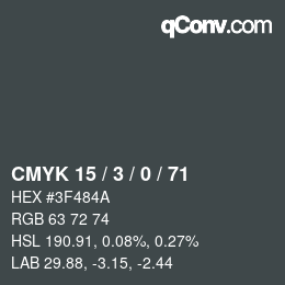 Color code: CMYK 15 / 3 / 0 / 71 | qconv.com
