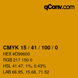 カラーコード: CMYK 15 / 41 / 100 / 0 | qconv.com