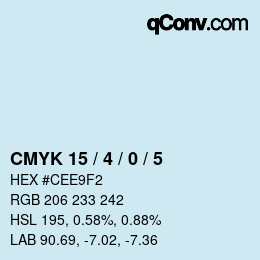 カラーコード: CMYK 15 / 4 / 0 / 5 | qconv.com
