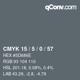 Code couleur: CMYK 15 / 5 / 0 / 57 | qconv.com