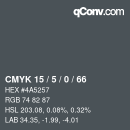 カラーコード: CMYK 15 / 5 / 0 / 66 | qconv.com