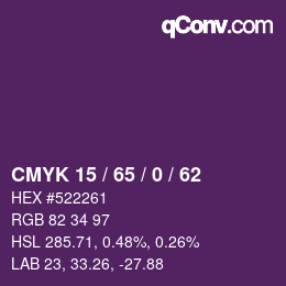 カラーコード: CMYK 15 / 65 / 0 / 62 | qconv.com