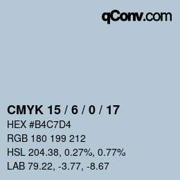 カラーコード: CMYK 15 / 6 / 0 / 17 | qconv.com