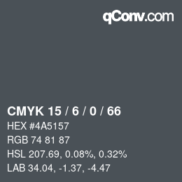 カラーコード: CMYK 15 / 6 / 0 / 66 | qconv.com
