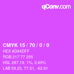 カラーコード: CMYK 15 / 70 / 0 / 0 | qconv.com