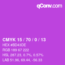 カラーコード: CMYK 15 / 70 / 0 / 13 | qconv.com