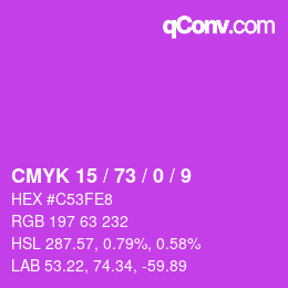 Color code: CMYK 15 / 73 / 0 / 9 | qconv.com