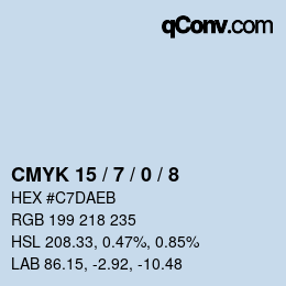 カラーコード: CMYK 15 / 7 / 0 / 8 | qconv.com