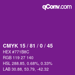 カラーコード: CMYK 15 / 81 / 0 / 45 | qconv.com